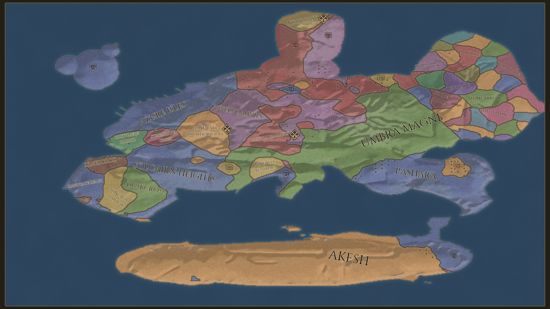 The full in-game political map shows the Unbound Realms divided into coloured territories.